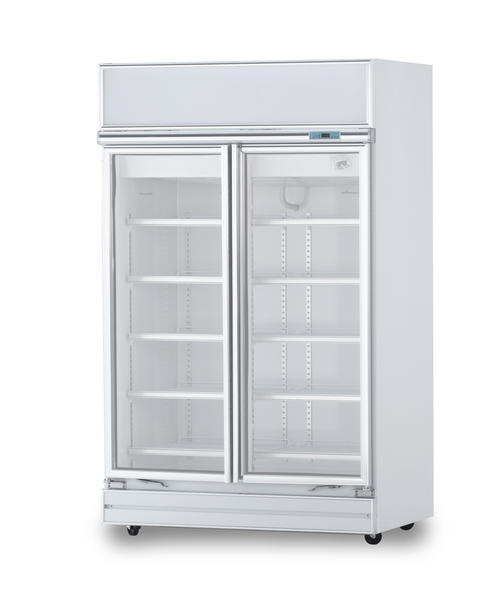 Top-mount two glass door reach-in refrigerator, commercial display chiller Malaysia